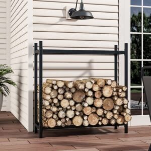 122cm W Iron Black Firewood Logs Holder Indoor Outdoor Log Racks Living and Home